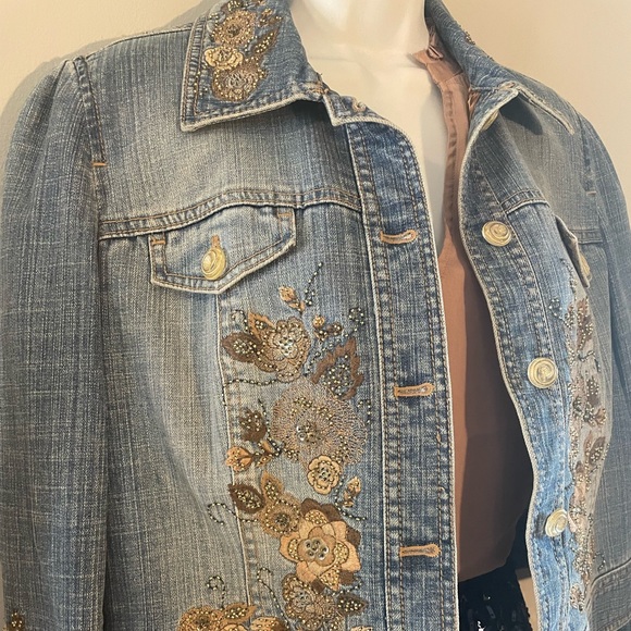 Classiques Entier Embroidered Beaded Embellished Crop Denim Jacket - Large - Picture 3 of 10